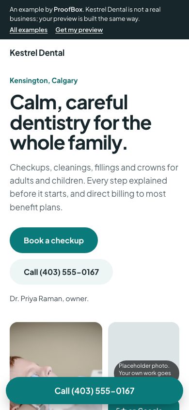 Kestrel Dental, an example website