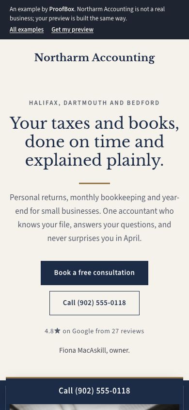 Northarm Accounting, an example website